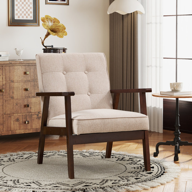 Chesterle 25''Wide Classic Tufted Accent Chair With Solid Wood Legs, Beige Linen, 1