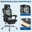 Chaise de bureau ergonomique en filet avec repose-pieds - Chaise de bureau pivotante à haut dossier avec appui-tête et support lombaire réglable pour la maison, le bureau et les jeux (noir)-1609139386-1609139382