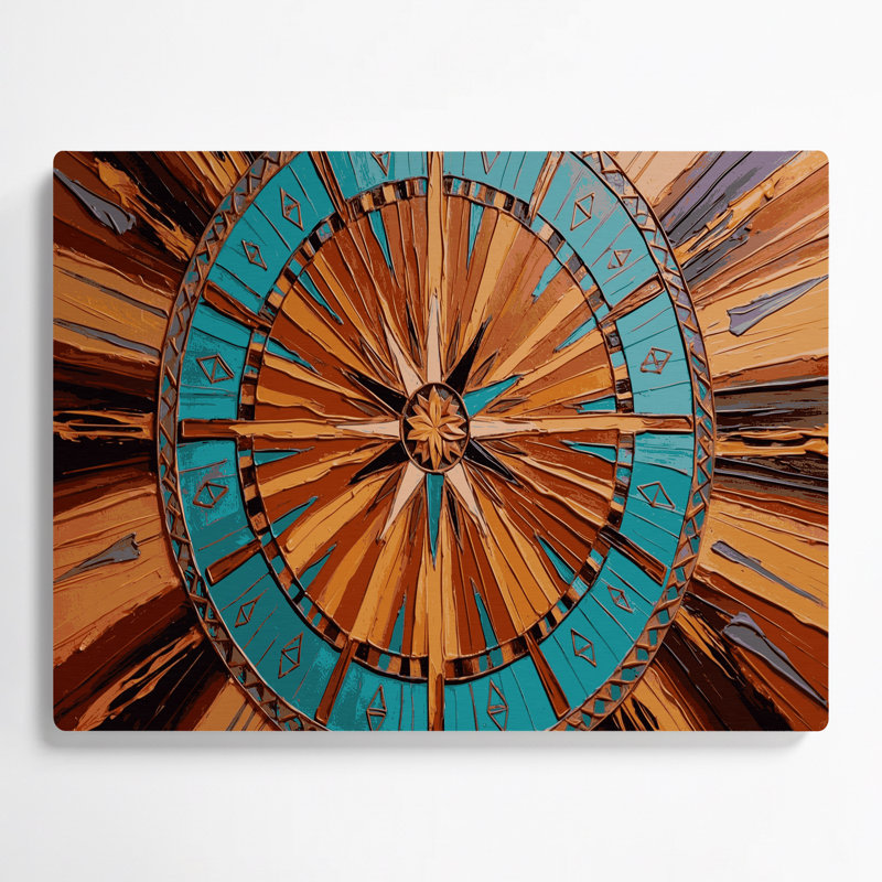 Art mural en métal brun à motif sud-ouest 229 médaillon Sunburst, H 240 po x l 240 po x P 0,05 po