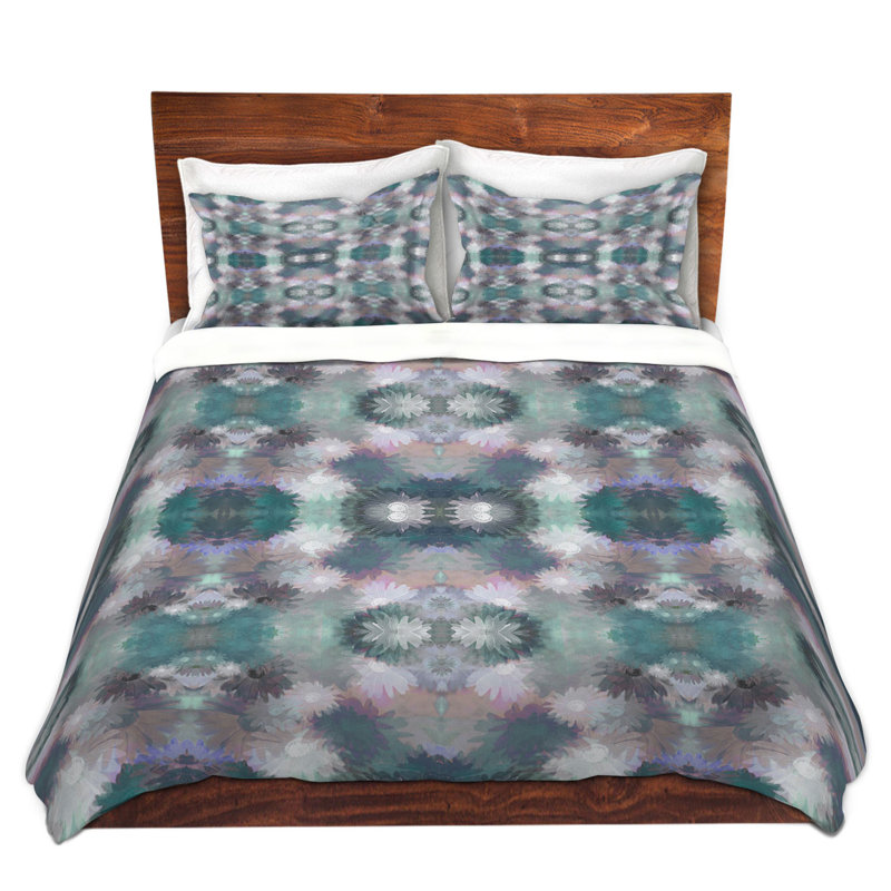 Polyester Ikat Duvet Cover, 1 Twin Duvet Cover + 1 Standard Sham, Green/White/Brown