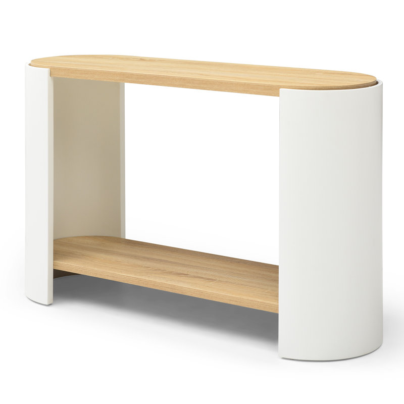 Petit espace - Table de bout ovale avec rangement à 2 couches, blanc et naturel, assemblage sans effort avec tablettes de la table de chevet, blanc naturel, assemblage simple