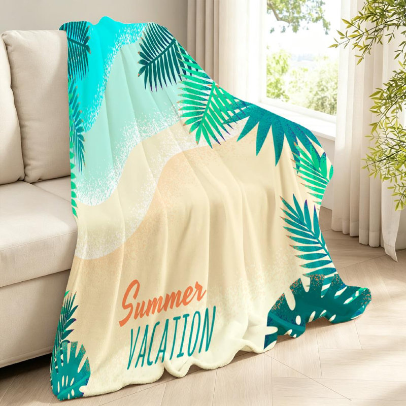 Jeté en flanelle bleue ultra douce, imprimé feuilles d'un côté, Throw 40" x 50"