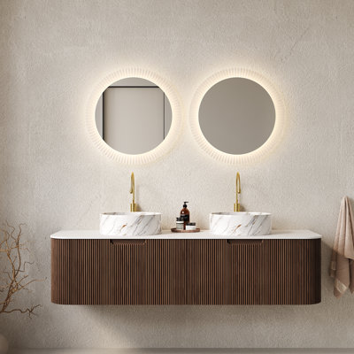 Meuble-lavabo mural 60 po avec double vasque en céramique et 2 tiroirs Annora