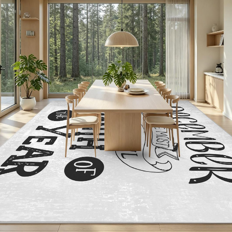 Tapis intérieur blanc lavable à la machine, avec citation inspirante de décembre, Rectangle 71 po x 98 po