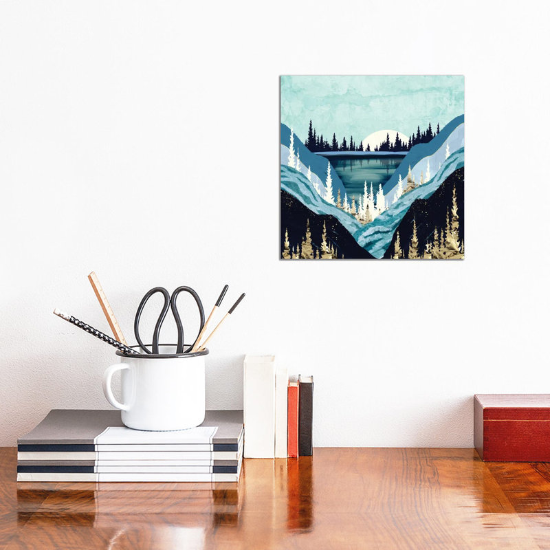 Blue Forest Lake - impression d'art graphique, Toile tendue, Aucun mat, H 12 po x l 12 po x P 1,5 po