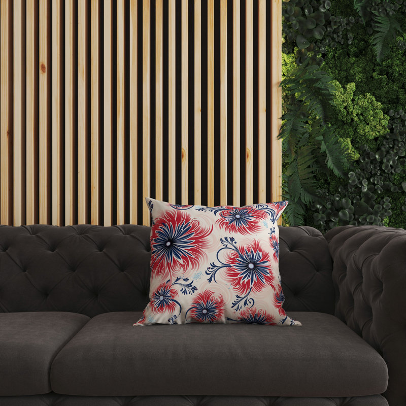 Coussin Breezy, H 20 po x l 20 po, Floral rouge / bleu