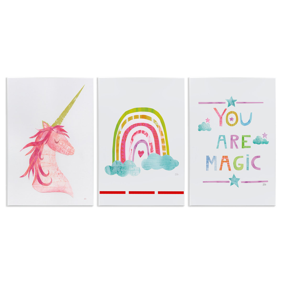 Eady Are Magic Rainbow and Unicorn Decorative Plaque 3 - Piece Set Framed Art Viv + Rae™