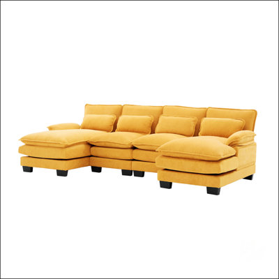 Canapé en U en forme de nuage, canapé modulaire en chenille confortable 4 places de 110 pouces pour le salon, canapé-lit modulaire avec méridienne double et mousse à mémoire de forme