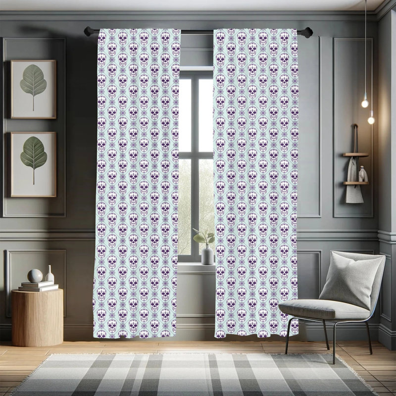 Sugar Skull Floral Semi-Sheer Rod Pocket Curtain Panels, 28" x 84"