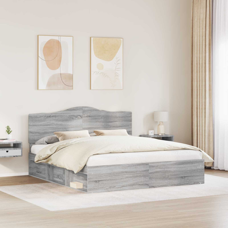 Solid Wood Bed, Super King (200 x 200 cm), Grey Sonoma