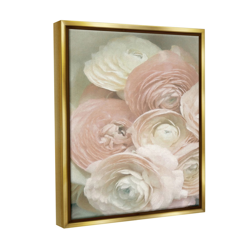 «Ranunculus Blooms Motif Floater Frame» sur, Cadre flottant métallique doré, H 21 po x l 17 po