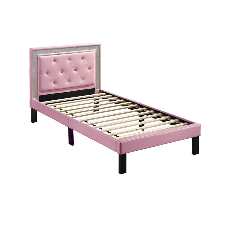 Lit plateforme tapissier Aniv, Complète, Rose