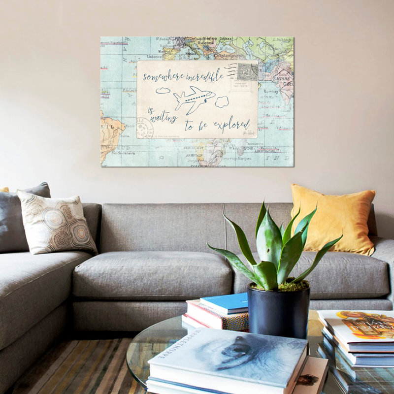 «Travel Posts IV», impression sur toile, H 18 po x l 26 po x P 1,5 po, Toile encadrée noire, Aucun mat