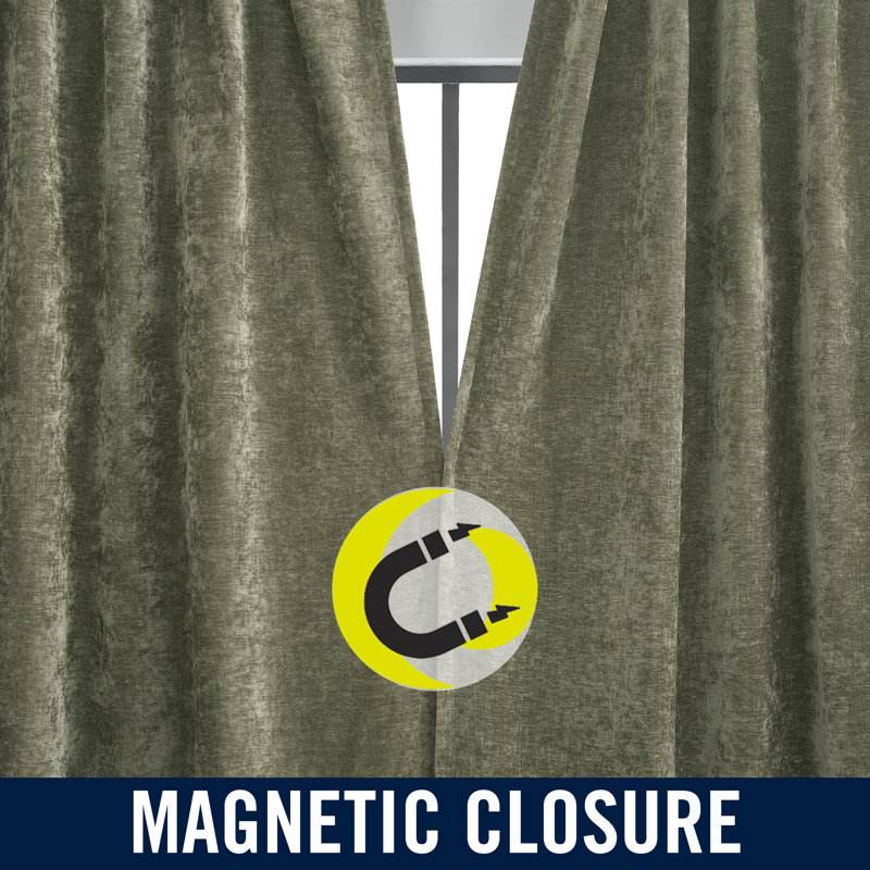 Sun Zero Isidora Velvet Magnetic Closure 100% Blackout Grommet Curtain Panel, 40" W x 84" L, Green