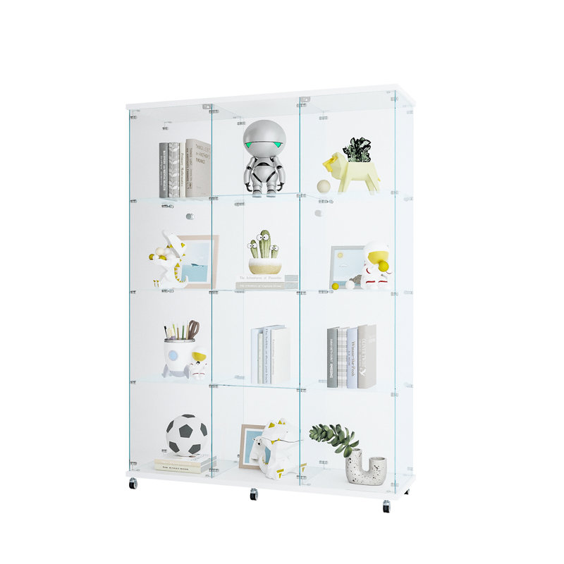 Vitrine à 3 portes avec 4 tablettes en verre, Blanc