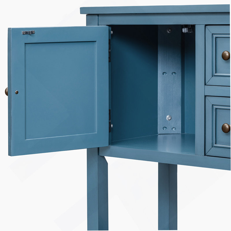 Armoire d'appoint en bois massif Delfausse, Bleu marine antique