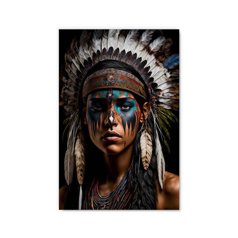 Femme amérindienne Duaine sur impression plastique / acrylique, L 36 po x H 24 po