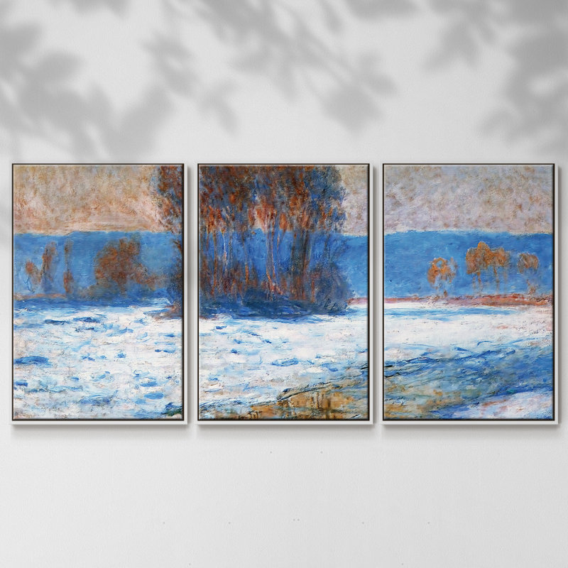 «The seine at Bennecourt in Winter, 1893», reproduction sur toile flottante 3 pièces, H 36 po x l 75 po x P 2 po, Blanc