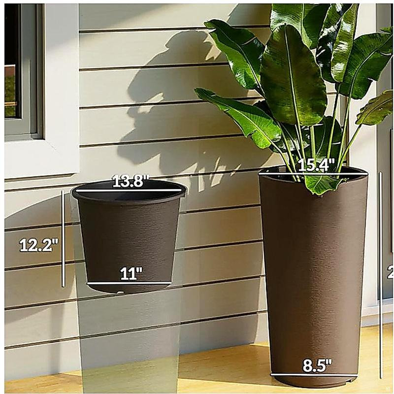 Grand pot de fleurs, grands pots de fleurs empilables, ensemble de 2 pots de fleurs, Brun