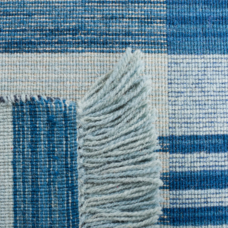 Tapis en laine / coton à tissage plat Anjail - orange / bleu, Rectangulaire 3 pi x 5 pi
