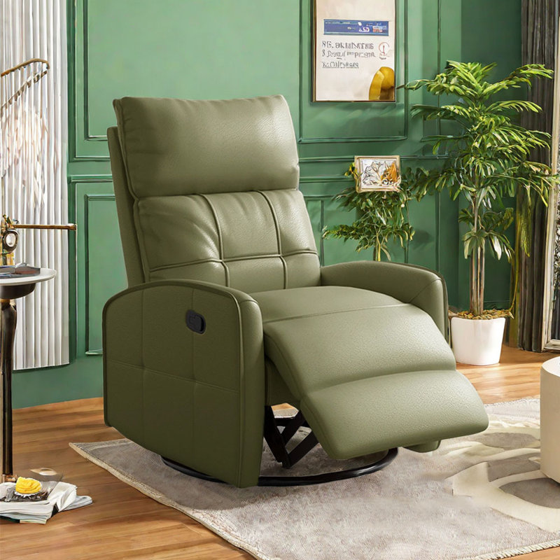 Kulmene Faux Leather Recliner, Green Faux Leather
