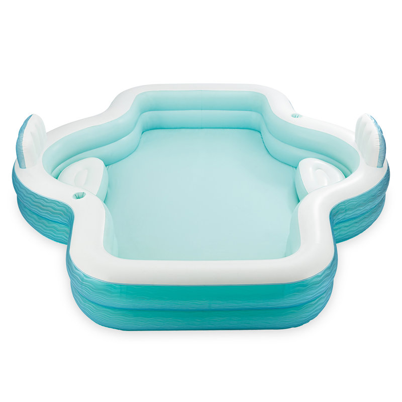 Funsicule: piscine de fête Shimmer - piscine de détente gonflable de 10 pi, bleu sarcelle, 120 x 110 x 18 po, porte-gobelets, dossiers confortables, piscine familiale extérieure