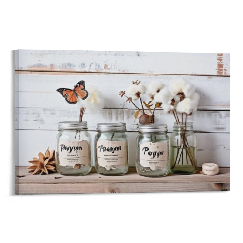 «Rustic Cotton Flower Bathroom Relax», art mural encadré en bois à l'arrière, 24 x 36