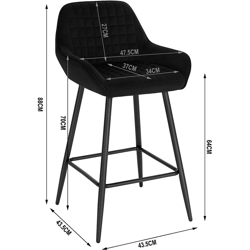 Chisato Upholstered Counter Stool with Metal Frame, 2, Black