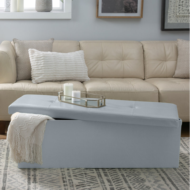 Latitude Run Faux Leather Ottoman, Gray Faux Leather
