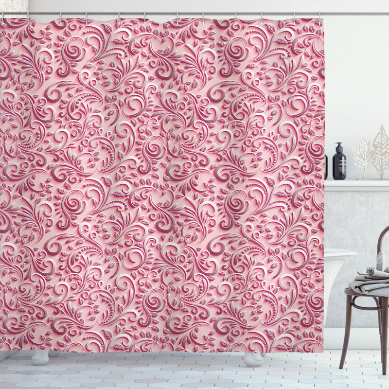 Floral Shower Curtain with Hooks Included, 70" H x 69" W, Blush Magenta