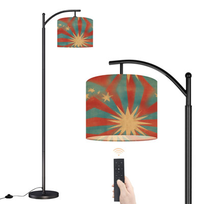 Arc Floor Lamp with Adjustable Lampshade Abstract Retro Red Blue Tones Standing Lamp 3 Color Temperatures Dimmable Tall Pole Lamp with Foot Switch for Bedroom