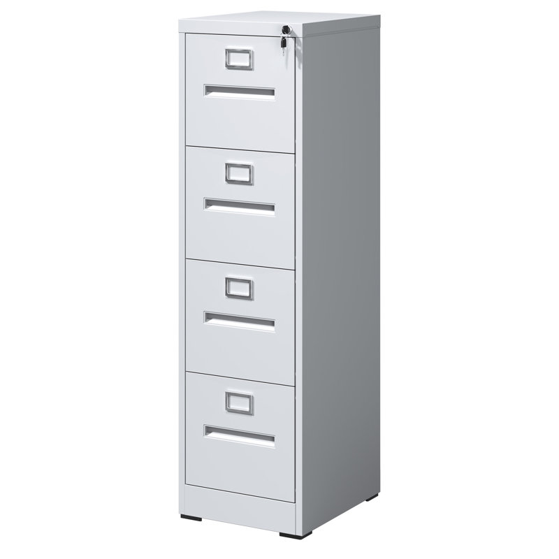Vertical File Cabinet With 4 Lockable Drawers, A4/Legal/Letter Storage, Steel, Smooth Surface, Noiseless Operation High Capacity Drawer Cabinet, Compatibility, Steel Construction, Label Frames, Quiet