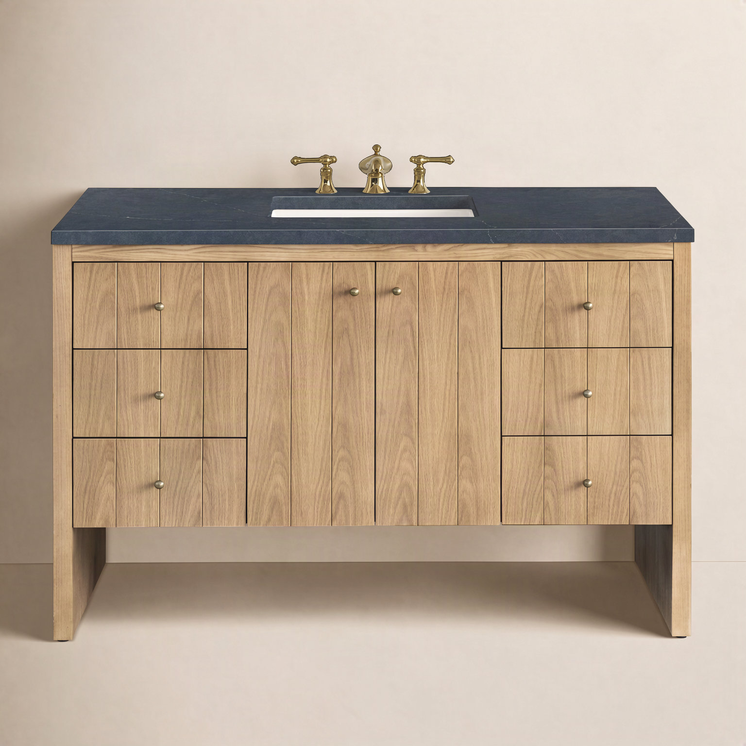 Hudson 48'' Single Bathroom Vanity, Charcoal Soapstone, 8" Widespread, Light Natural Oak