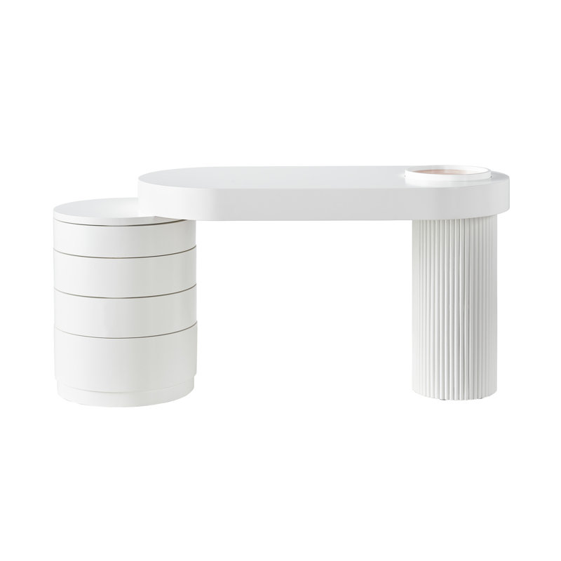 White Oval Desk with Fluted Column and Drawers