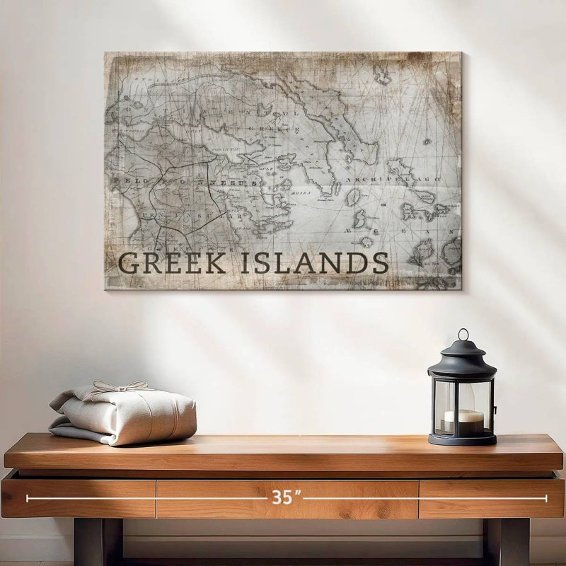 Carte des îles grecques d'Aliaz, rétro, H 16 po x l 24 po