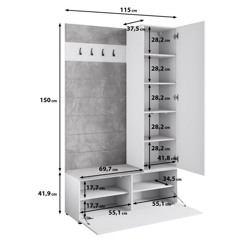 Hall Tree 115cm Wide with Shoe Storage, Black