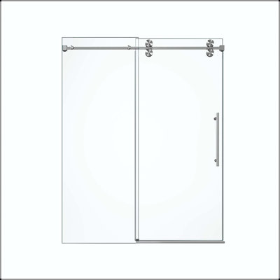 Porte de douche coulissante simple sans cadre avec verre trempé de 8 mm, 304 rouleaux en acier inoxydable et double étanchéité