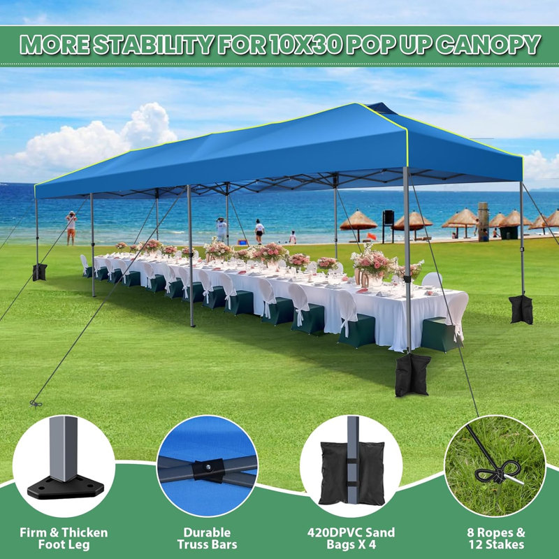10x30 Pop Up Canopy, Waterproof Pop Up Canopy, Blue