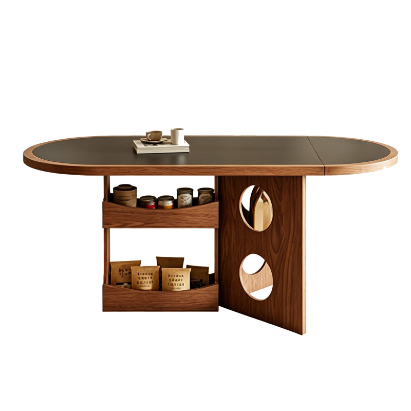 Table de salle à manger ovale brune en fritté avec compartiment de rangement latéral, H 29,53 po x l 62,99 po x P 31,5 po
