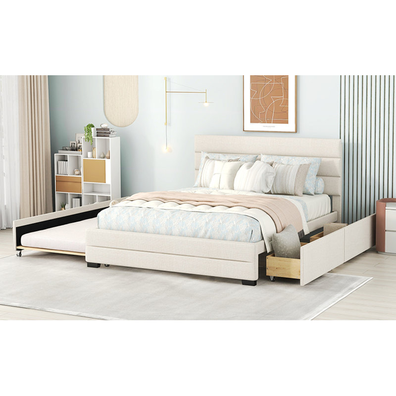 Carico Upholstered Platform Storage Bed, Beige, Linen