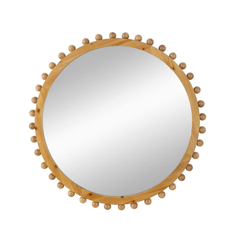 Charmant miroir rond en bois avec cadre perlé pour la décoration intérieure