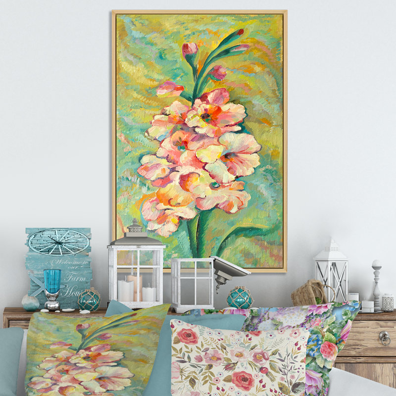 Fleurs pastel rétro - peinture, H 20 po x l 12 po x P 1 po, Cadre naturel flottant