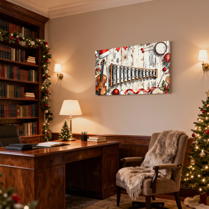 Ensemble de 3 reproductions d'art sur toile, "Christmas Christmas Instruments and Decorations", 16" H x 24" W