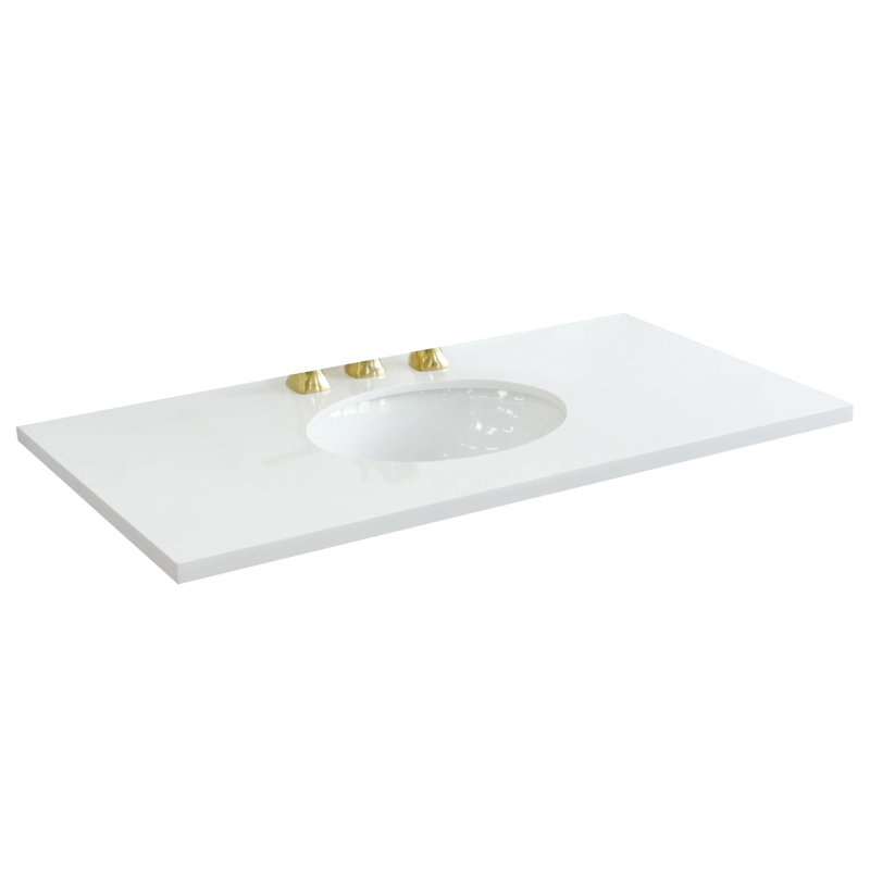 Comptoir en quartz blanc 43 po avec lavabo central ovale en céramique blanche