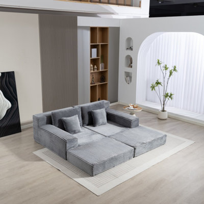 Méridienne double, canapé-lit moelleux en nuage, siège profond rembourré en tissu désossé avec nuage, aucun assemblage requis, canapé-lit moderne en velours côtelé pour lecture dans la chambre à coucher, gris