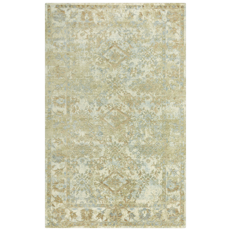 Tapis en laine beige / vert / bleu Power Loom, Rectangle 10 pi x 13 pi