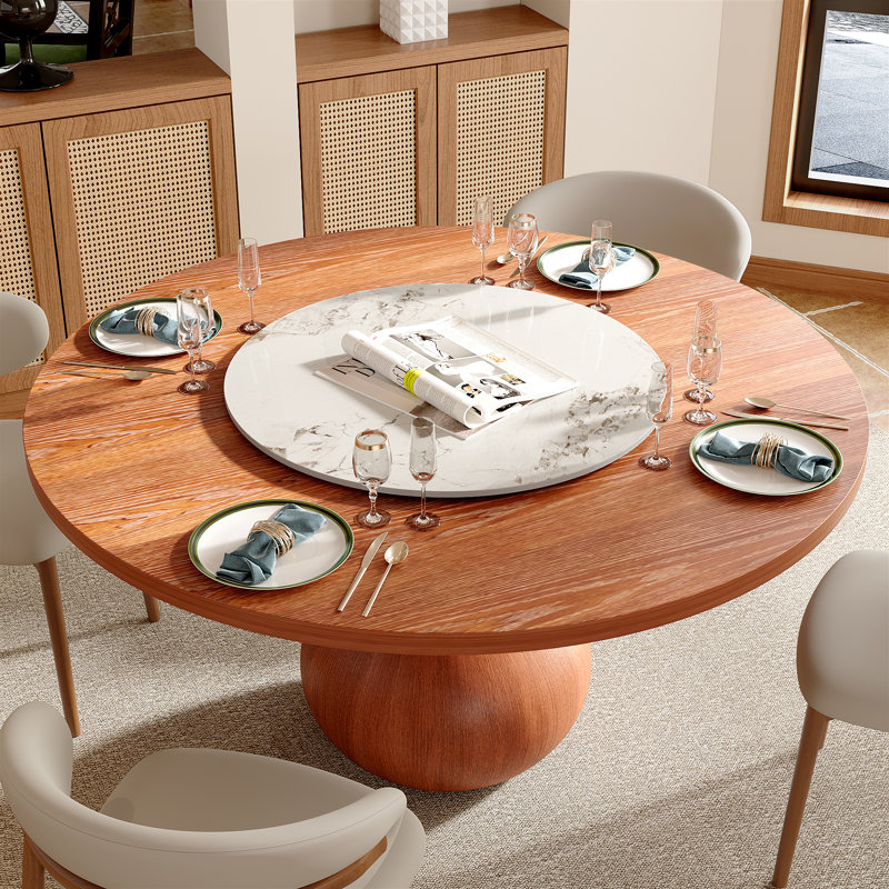 Ensemble de 5 tables de salle à manger rondes en bois massif avec plateau tournant pour 4, 5 pièces: table, 4 chaises