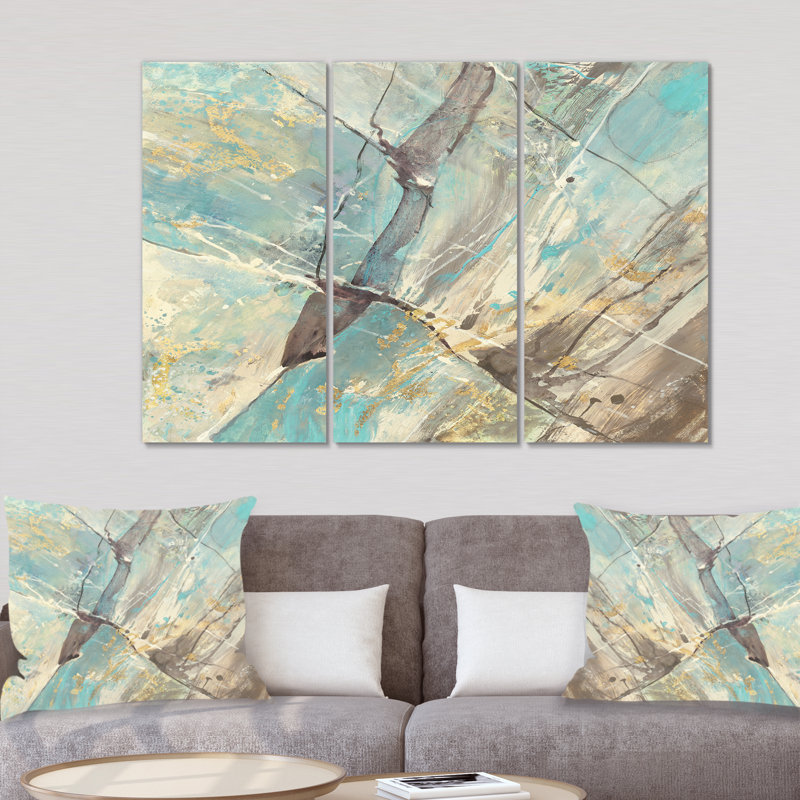 «Mineral Landscape in Blue, Cream and Brown», peinture de plusieurs images sur toile tendue, H 40 po x l 60 po x P 1 po