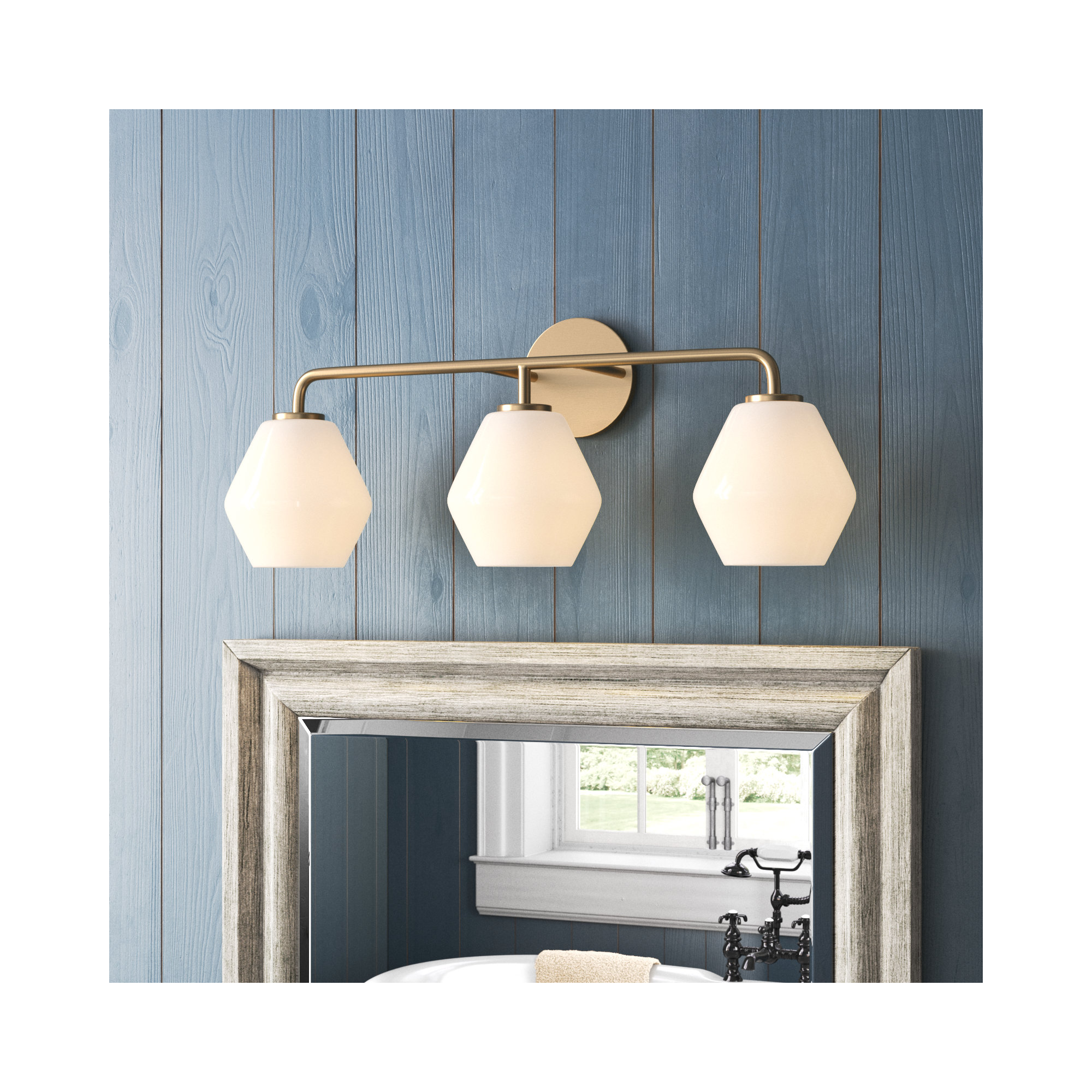 Rooks 3 Light Dimmable Vanity Light, White, Satin Brass