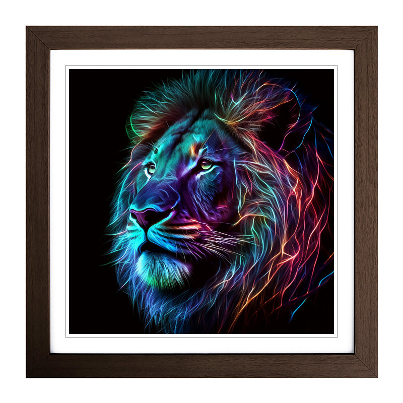 Lion Neon Art - Framed Print, Walnut